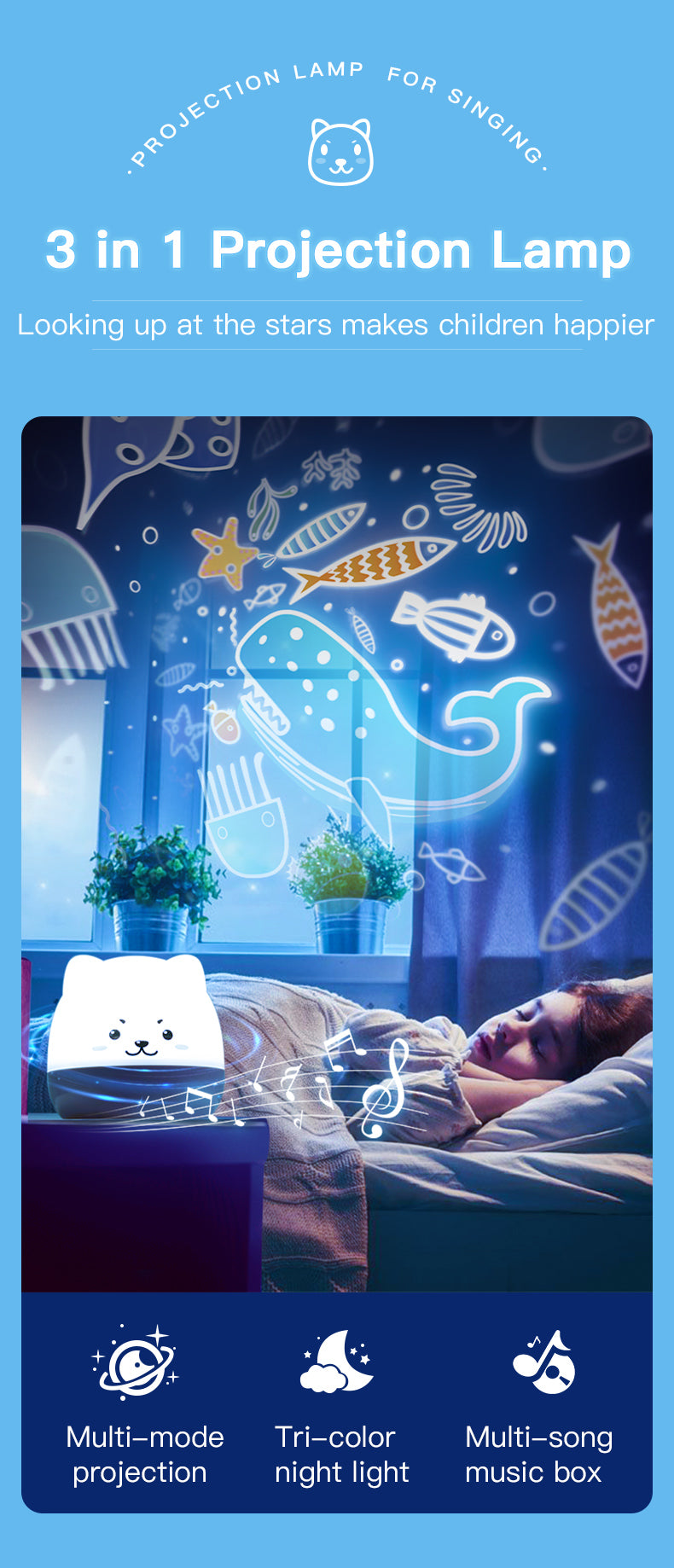 Projecteur d’Étoiles Musical – Veilleuse Magique pour Enfant avec Lumières Colorées