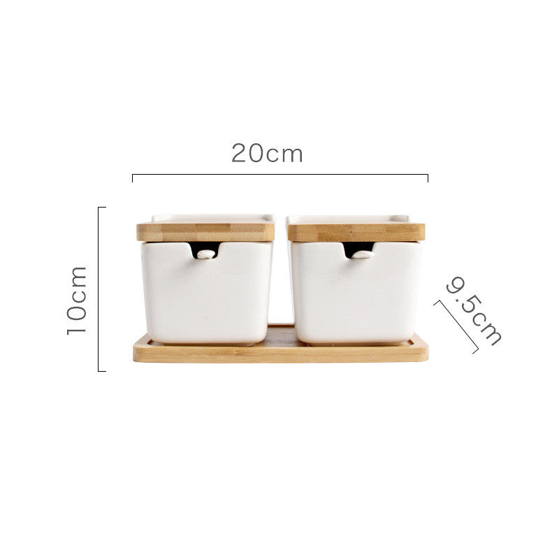 Pot de rangement en céramique avec couvercle en bambou – Épices, sucre ou condiments