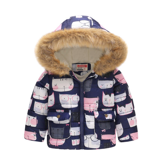 Manteau d’hiver imprimé avec capuche en fausse fourrure – Enfant