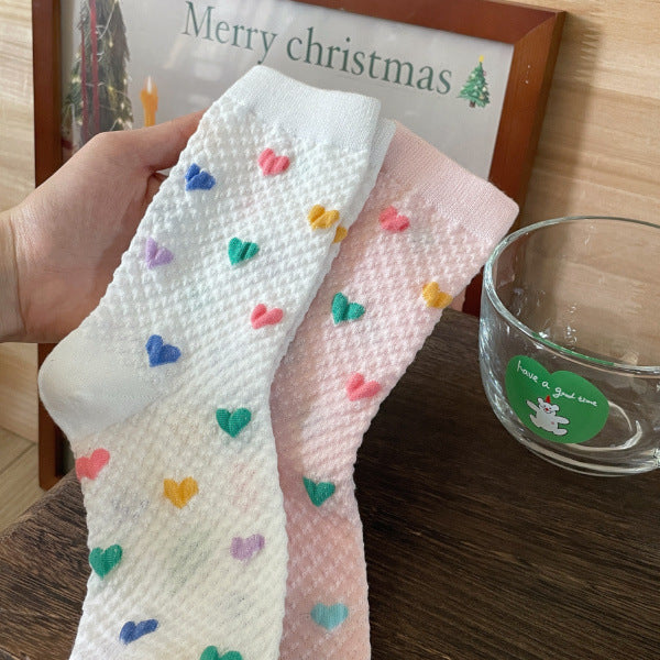 Chaussettes douces avec petits cœurs en relief – Confortables et mignonnes